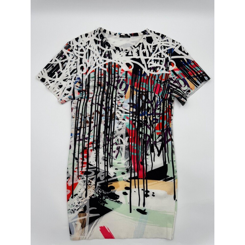 Zara T-Shirt Dress Women's Medium Multicolor Crew Neck Short Sleeve Casual Wear